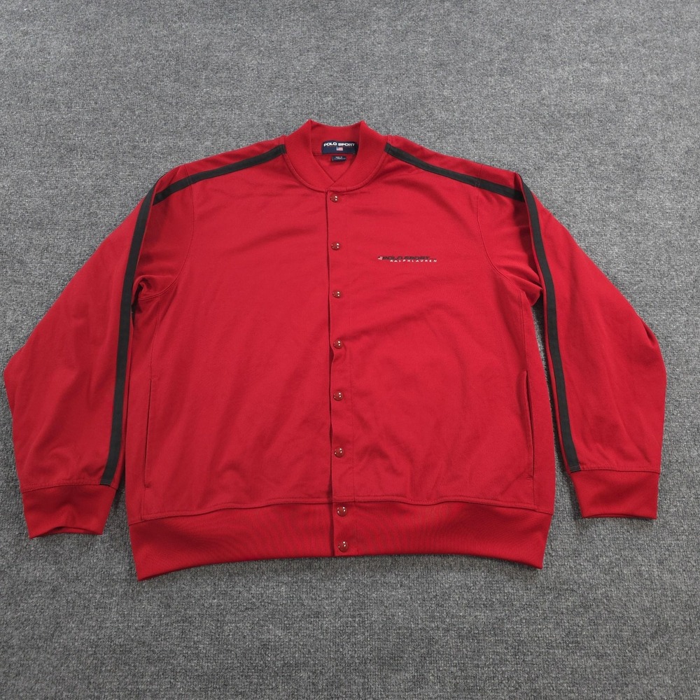 Vintage Polo Sport Ralph Lauren Jacket Mens XL Red‎ Snap Track Stripe Logo Y2K